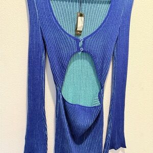 PrettyLittleThing Blue Ribbed Cut-Out Bodysuit